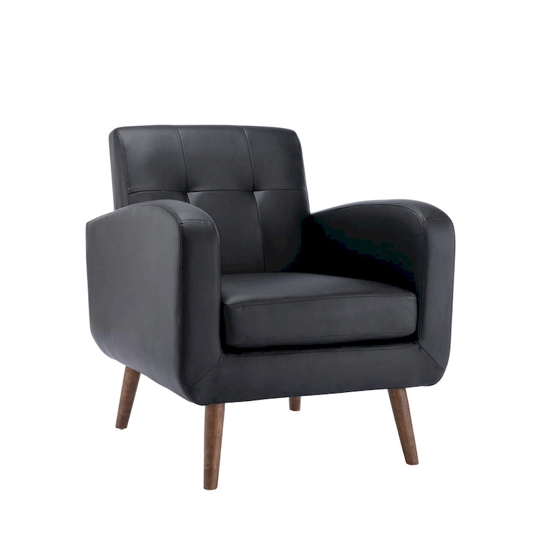 Fauteuil d'appoint avec revêtement en tissu ou en polyuréthane et pieds en bois d'hévéa
