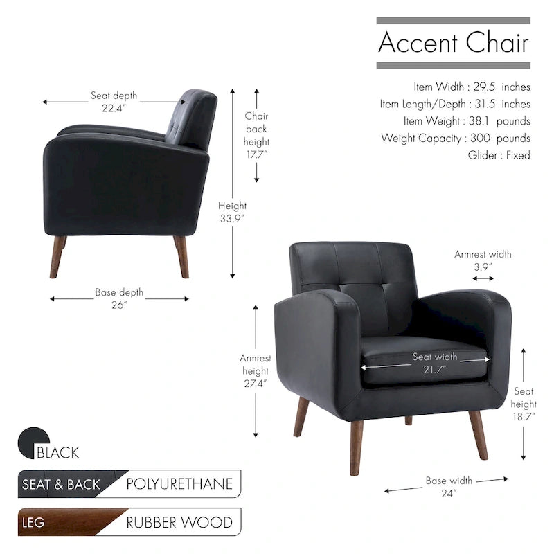 Fauteuil d'appoint avec revêtement en tissu ou en polyuréthane et pieds en bois d'hévéa