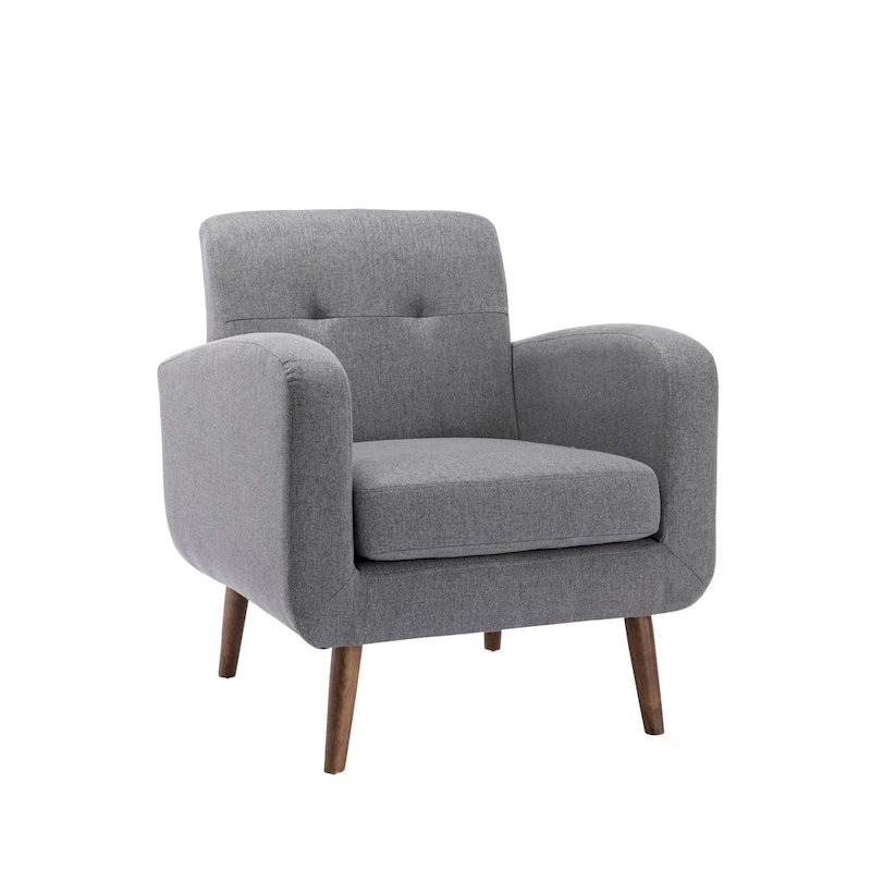 Fauteuil d'appoint avec revêtement en tissu ou en polyuréthane et pieds en bois d'hévéa