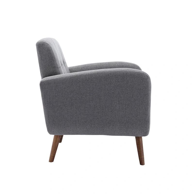 Fauteuil d'appoint avec revêtement en tissu ou en polyuréthane et pieds en bois d'hévéa