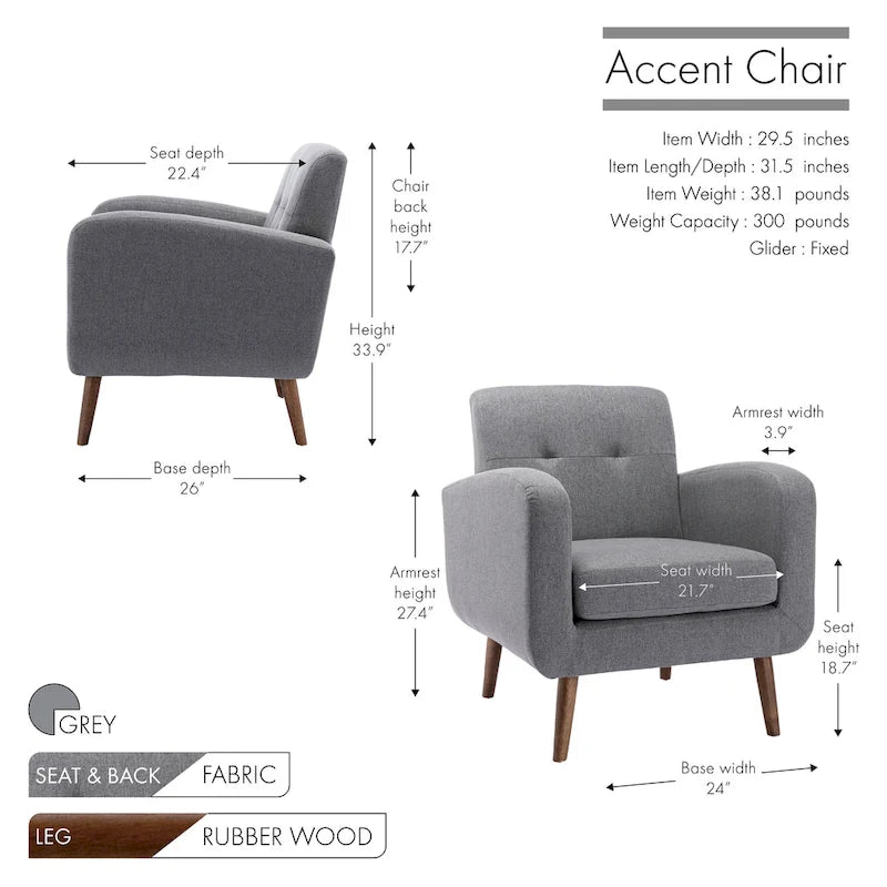 Fauteuil d'appoint avec revêtement en tissu ou en polyuréthane et pieds en bois d'hévéa