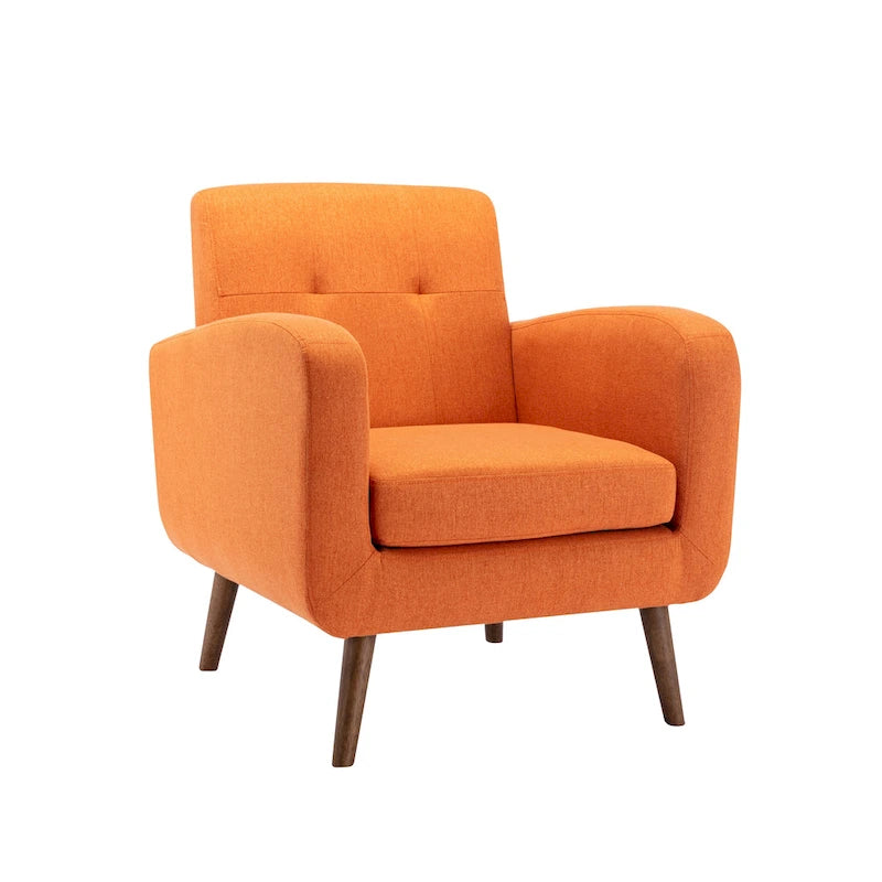 Fauteuil d'appoint avec revêtement en tissu ou en polyuréthane et pieds en bois d'hévéa