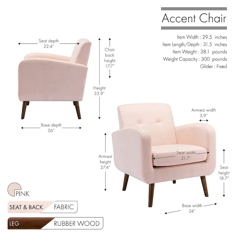 Fauteuil d'appoint avec revêtement en tissu ou en polyuréthane et pieds en bois d'hévéa