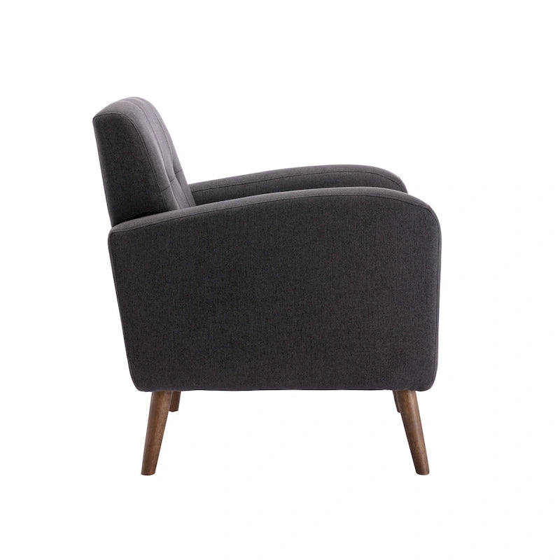 Fauteuil d'appoint avec revêtement en tissu ou en polyuréthane et pieds en bois d'hévéa