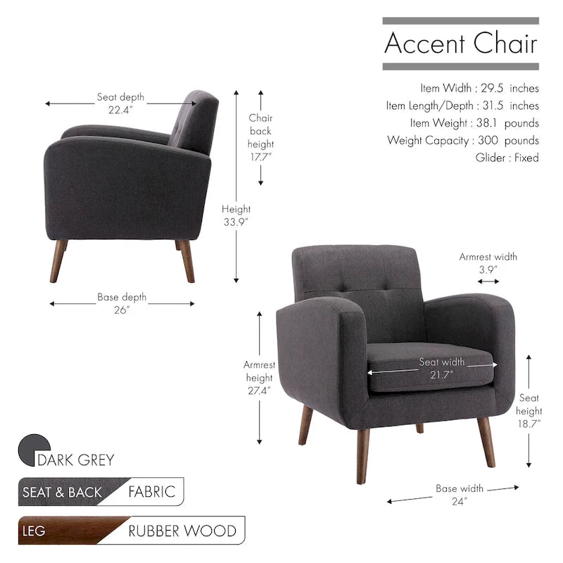 Fauteuil d'appoint avec revêtement en tissu ou en polyuréthane et pieds en bois d'hévéa