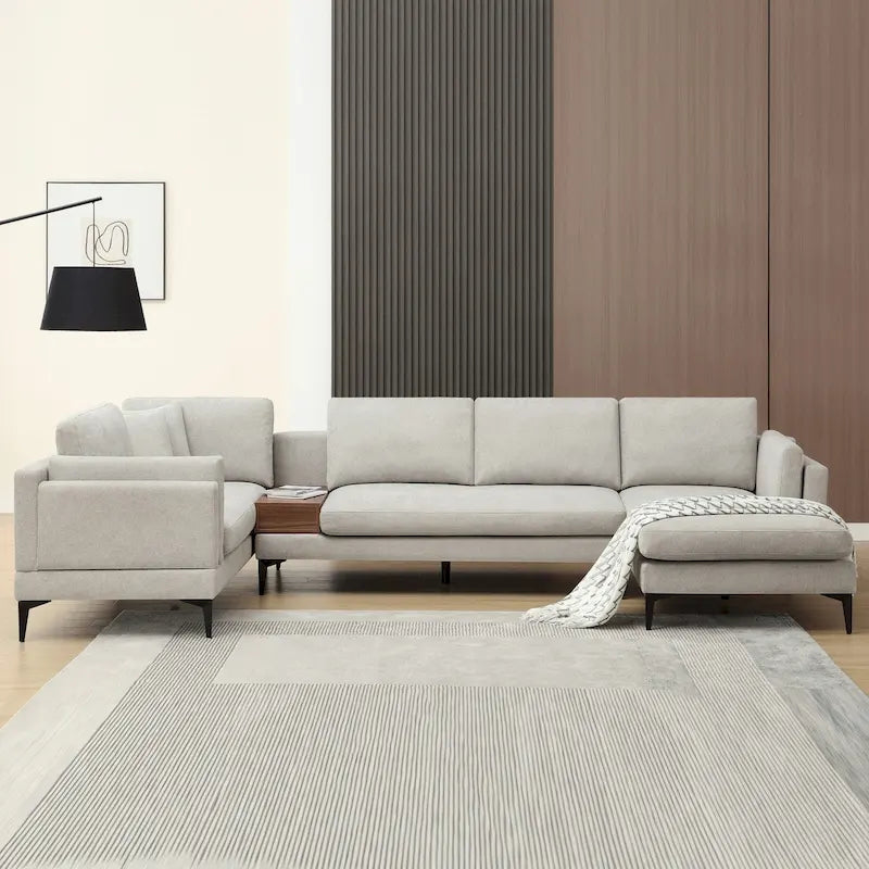 Canapé modulable réversible en U avec table d'appoint en bois et design réversible