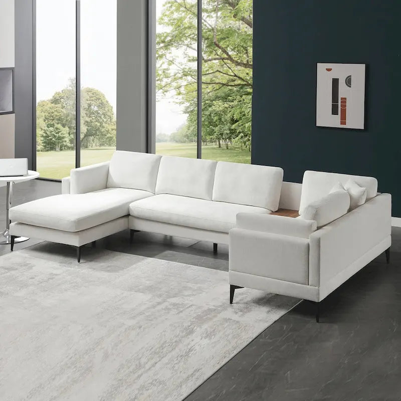 Canapé modulable réversible en U avec table d'appoint en bois et design réversible