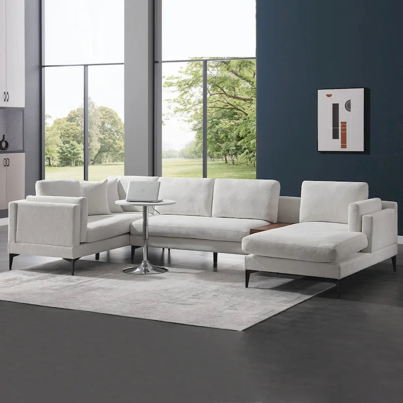 Canapé modulable réversible en U avec table d'appoint en bois et design réversible