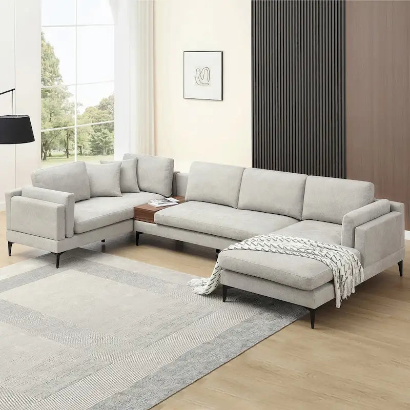 Canapé modulable réversible en U avec table d'appoint en bois et design réversible