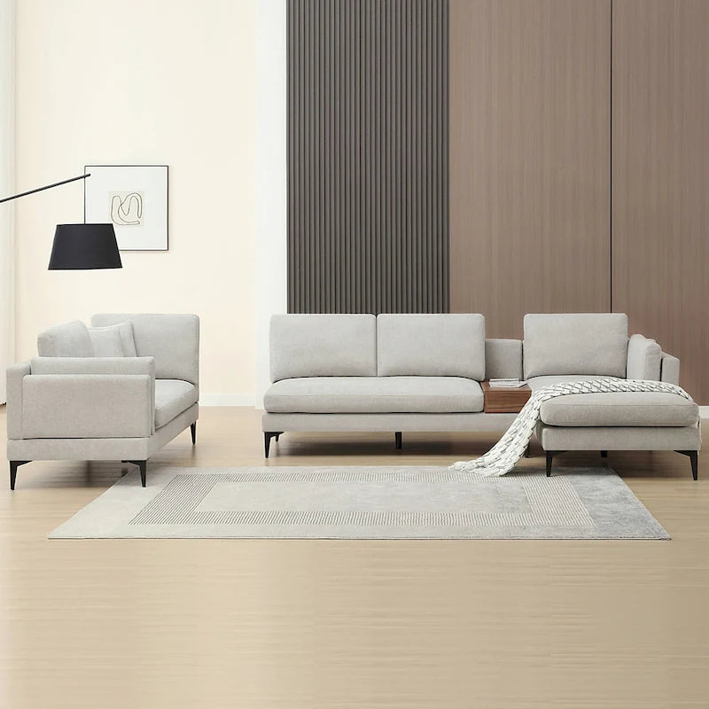 Canapé modulable réversible en U avec table d'appoint en bois et design réversible