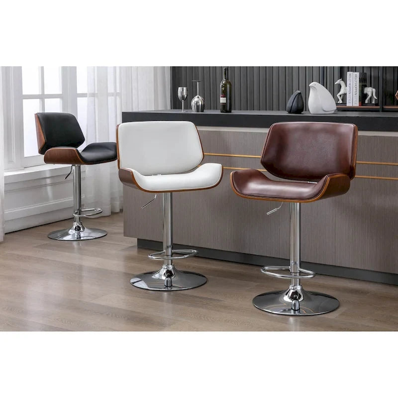  Home Oriole Height Adjustable Bar Stool, PU Upholstery, Chrome Base