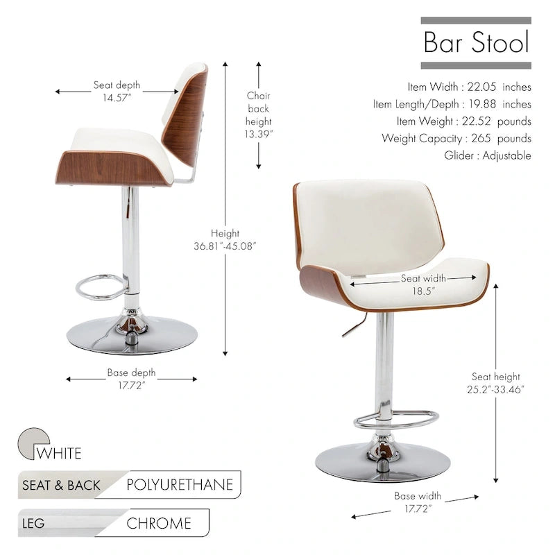 Tabouret de bar réglable en hauteur avec revêtement en PU et piètement chromé