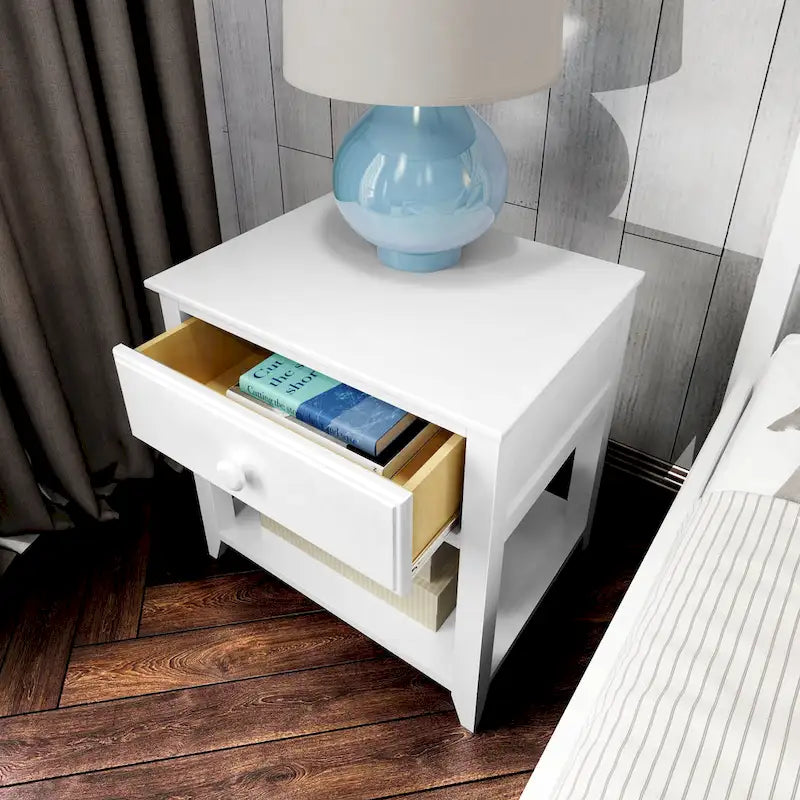 Table de chevet à plateau et poutre avec tiroir et étagère