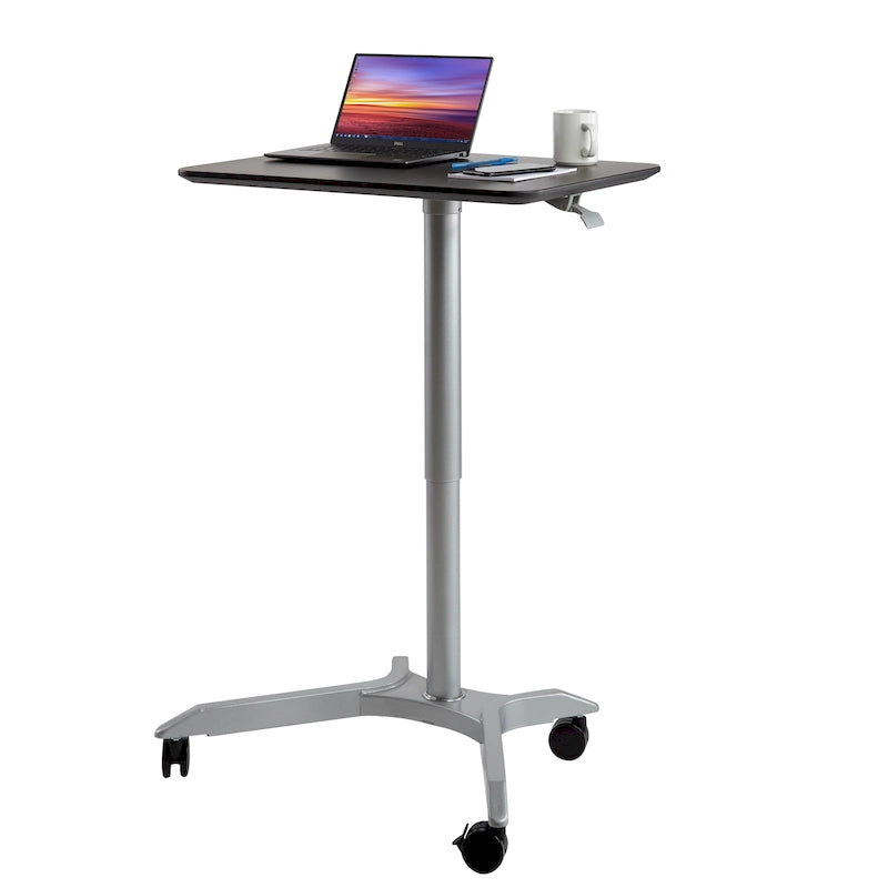 Chariot de bureau mobile pour ordinateur portable réglable en hauteur pneumatiquement de 28 pouces