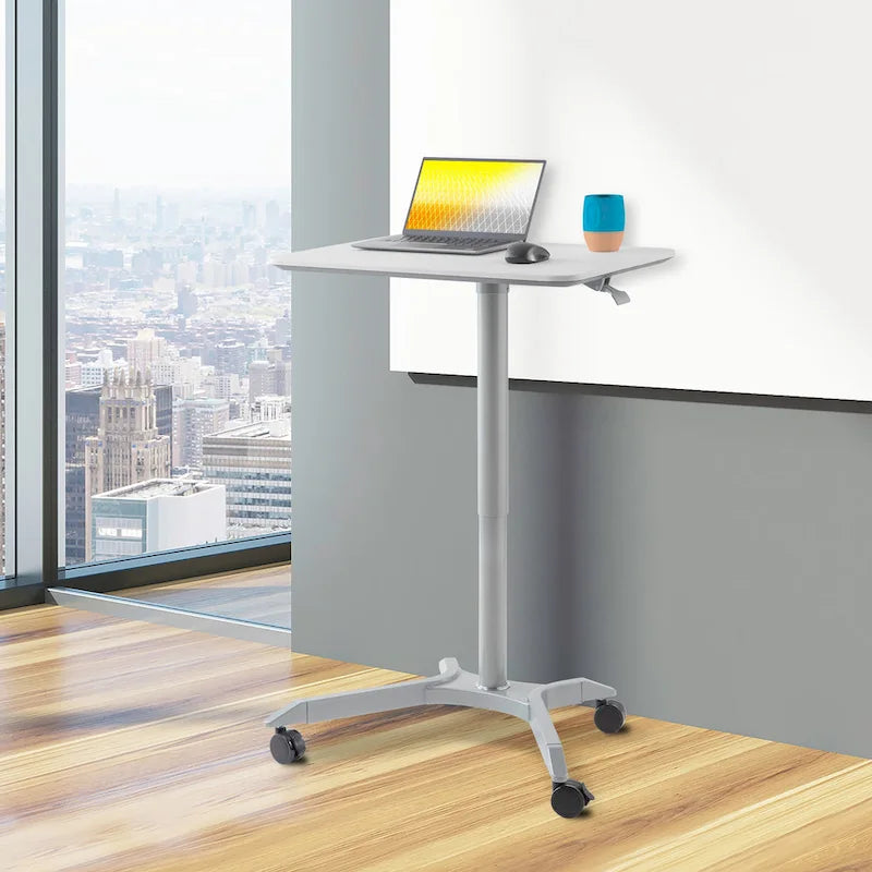 Chariot de bureau mobile pour ordinateur portable réglable en hauteur pneumatiquement de 28 pouces