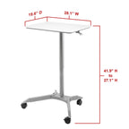 Chariot de bureau mobile pour ordinateur portable réglable en hauteur pneumatiquement de 28 pouces