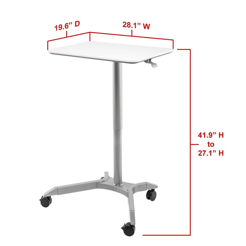 Chariot de bureau mobile pour ordinateur portable réglable en hauteur pneumatiquement de 28 pouces