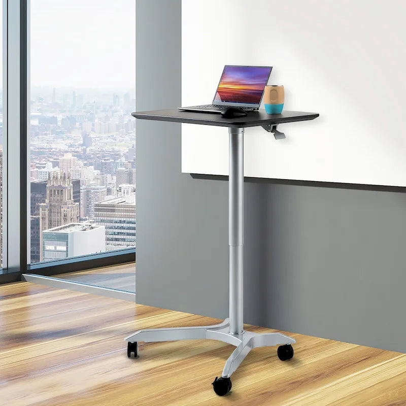 Chariot de bureau mobile pour ordinateur portable réglable en hauteur pneumatiquement de 28 pouces