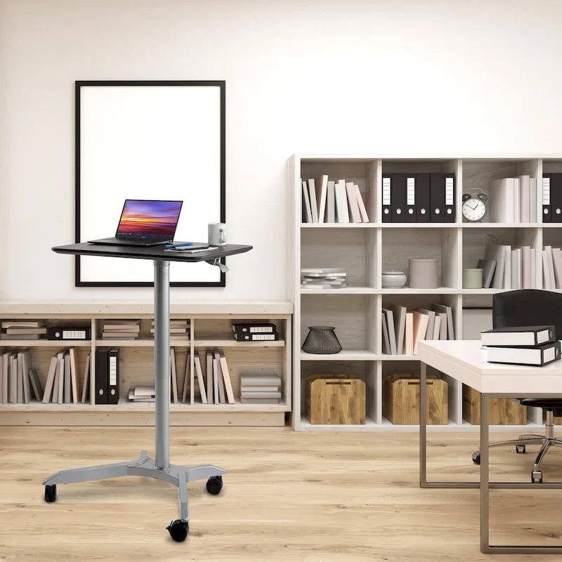 Chariot de bureau mobile pour ordinateur portable réglable en hauteur pneumatiquement de 28 pouces
