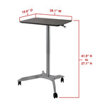 Chariot de bureau mobile pour ordinateur portable réglable en hauteur pneumatiquement de 28 pouces