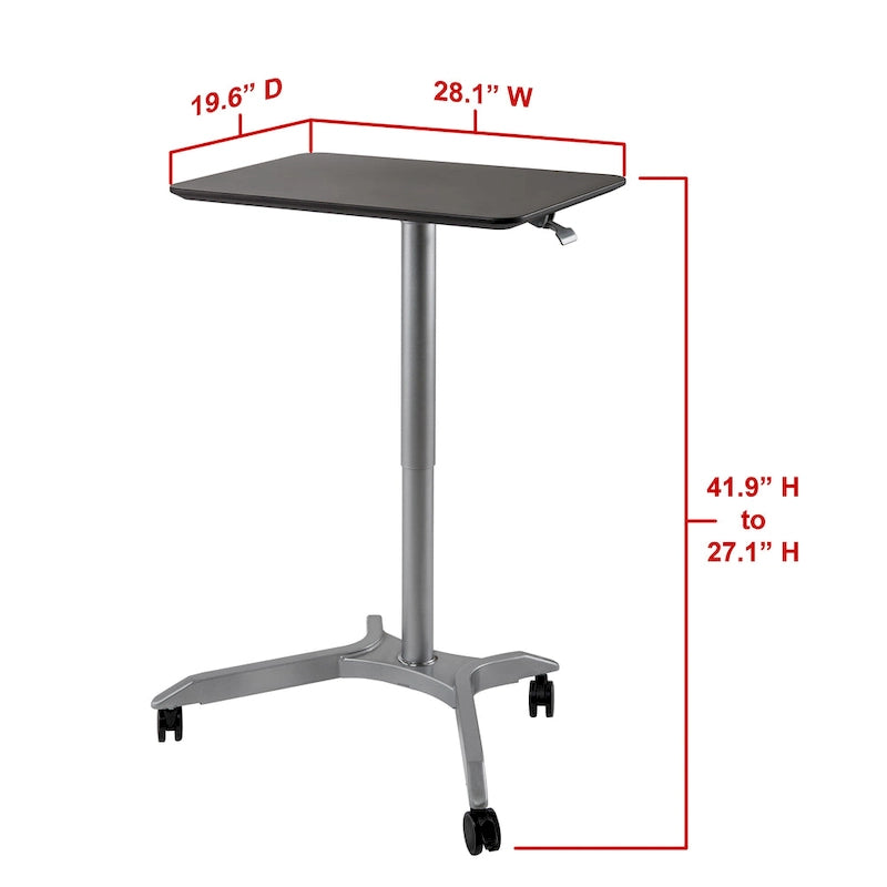 Chariot de bureau mobile pour ordinateur portable réglable en hauteur pneumatiquement de 28 pouces