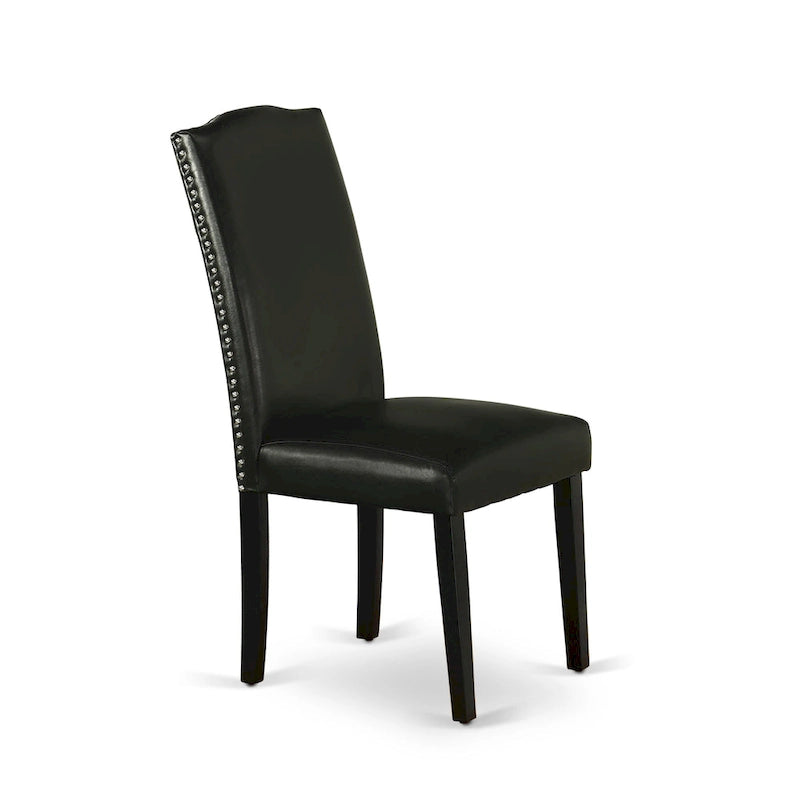 Table à manger rectangulaire avec chaises en similicuir noir