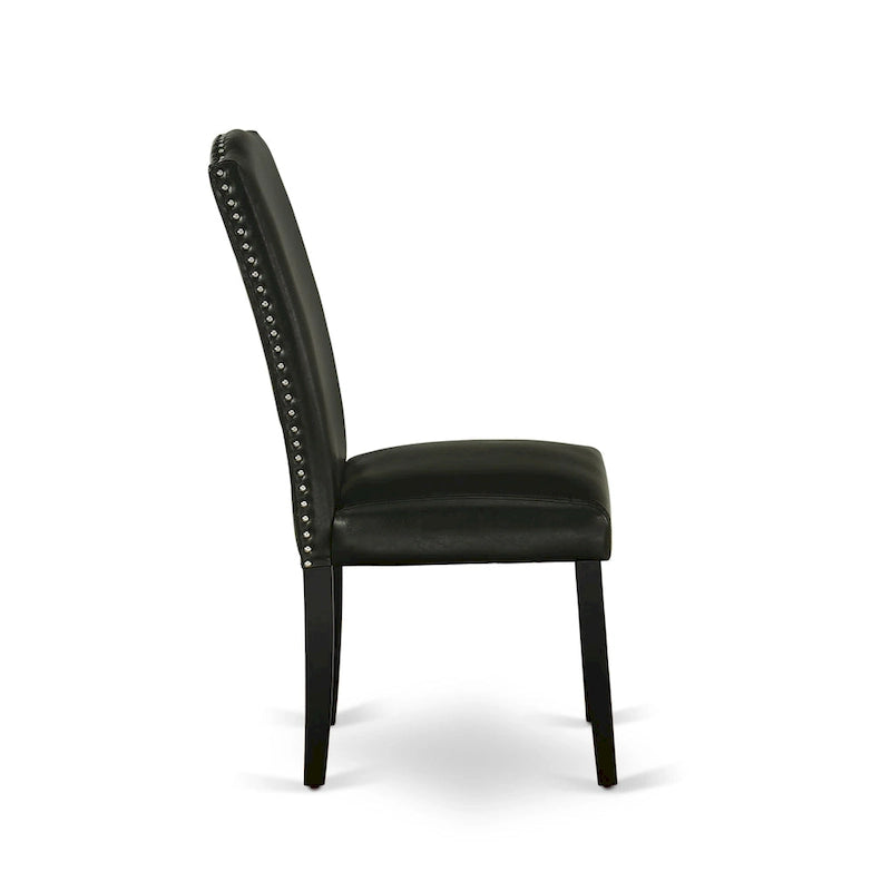 Table à manger rectangulaire avec chaises en similicuir noir