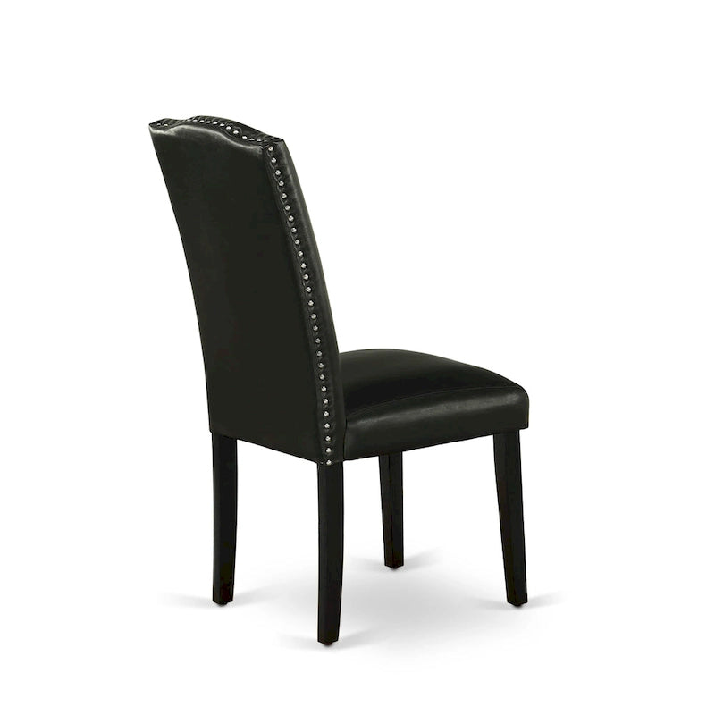 Table à manger rectangulaire avec chaises en similicuir noir