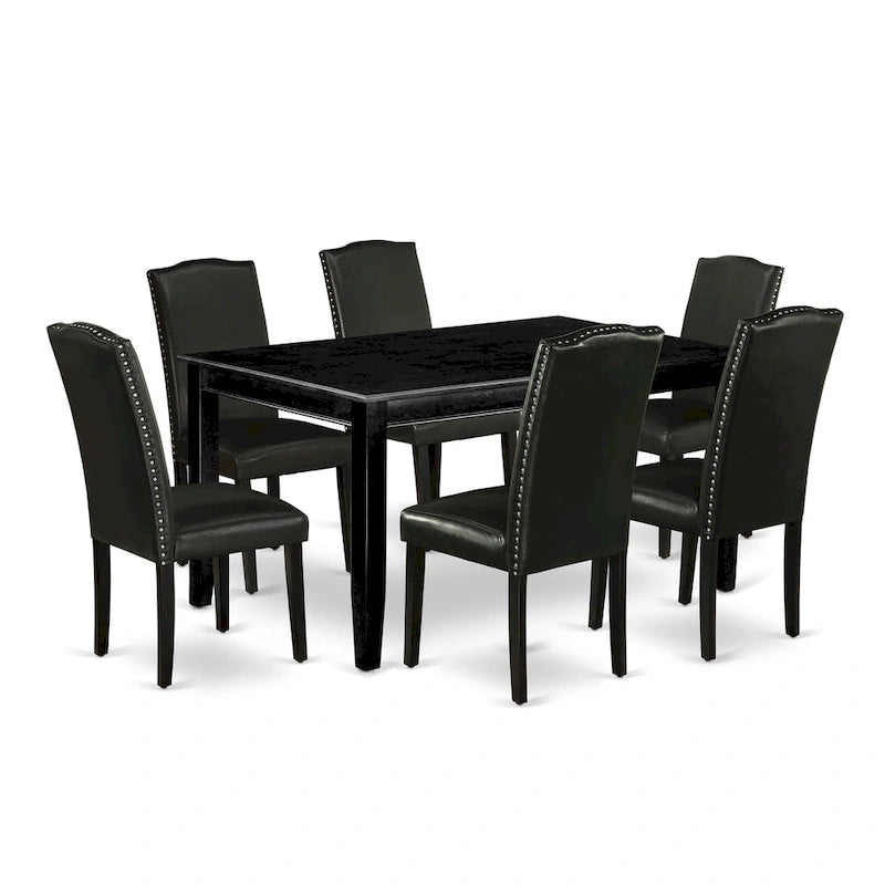 Table à manger rectangulaire avec chaises en similicuir noir