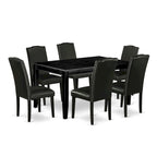 Table à manger rectangulaire avec chaises en similicuir noir