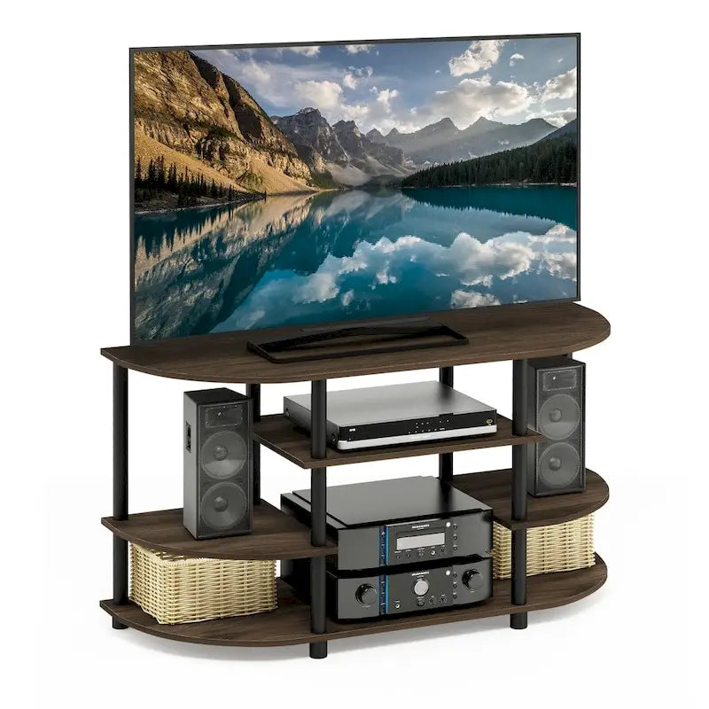 Meuble TV d'angle au design simple avec disposition peu encombrante