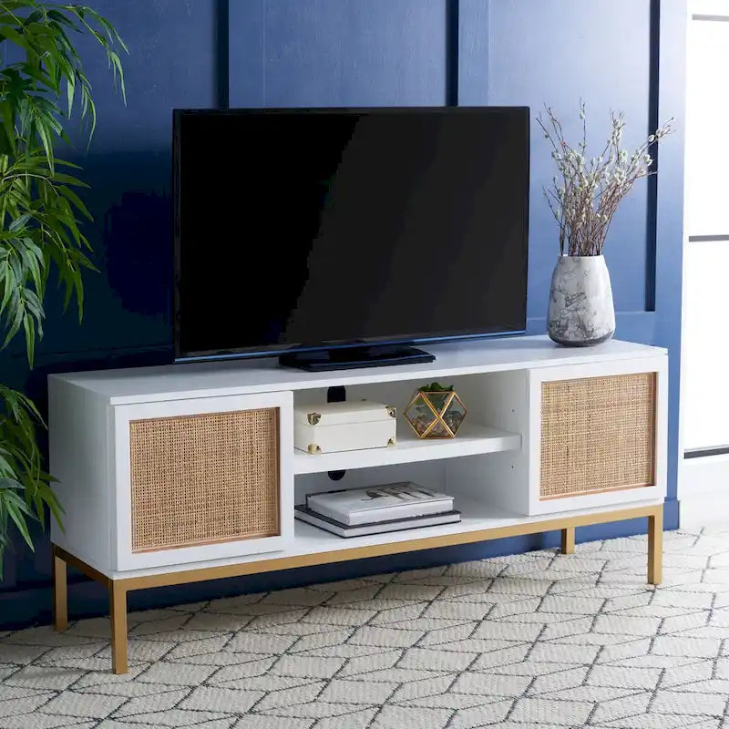Meuble TV en rotin avec étagère ouverte, 54L x 15P x 22H