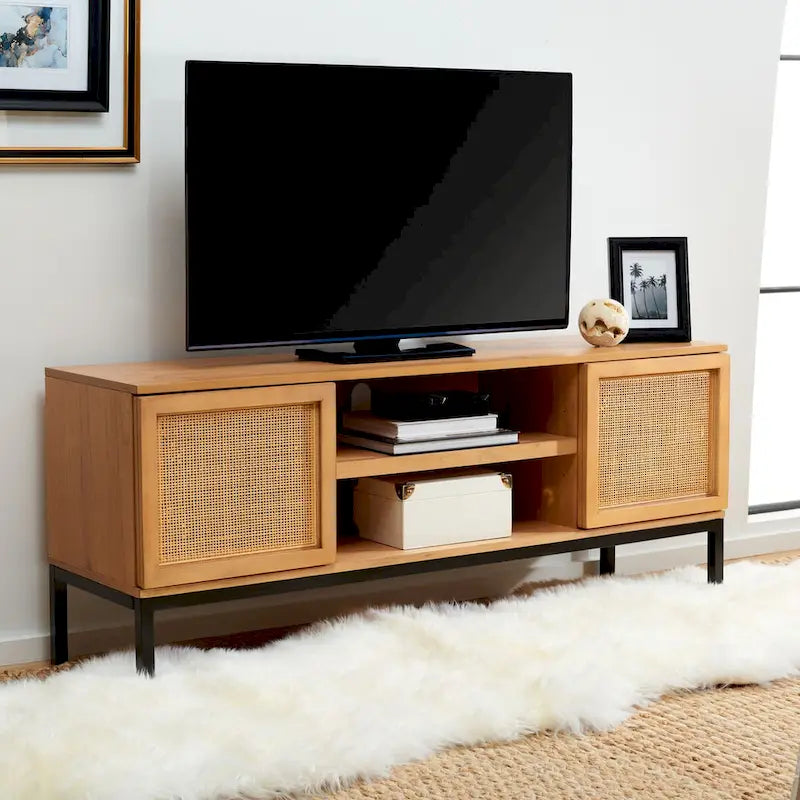 Meuble TV en rotin avec étagère ouverte, 54L x 15P x 22H