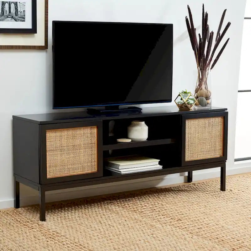 Meuble TV en rotin avec étagère ouverte, 54L x 15P x 22H