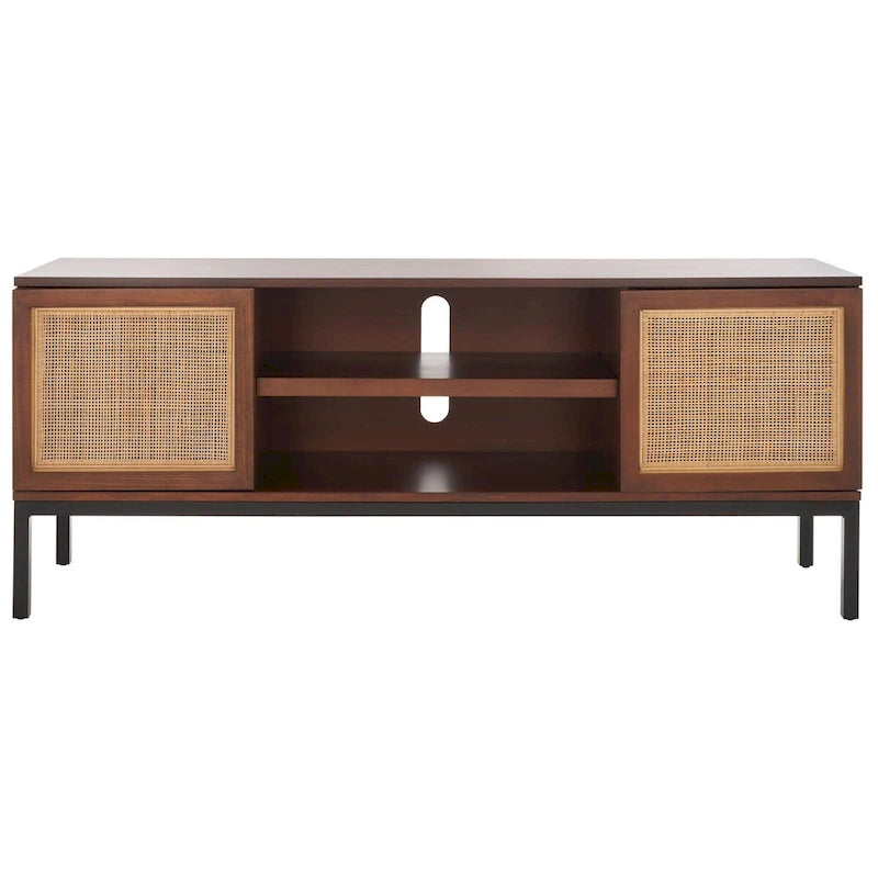 Meuble TV en rotin avec étagère ouverte, 54L x 15P x 22H