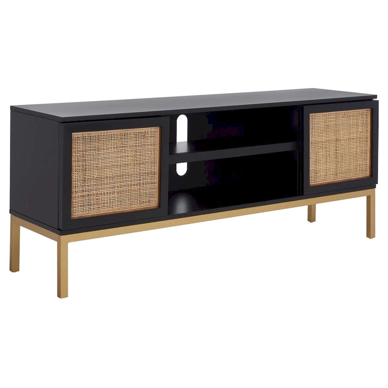 Meuble TV en rotin avec étagère ouverte, 54L x 15P x 22H