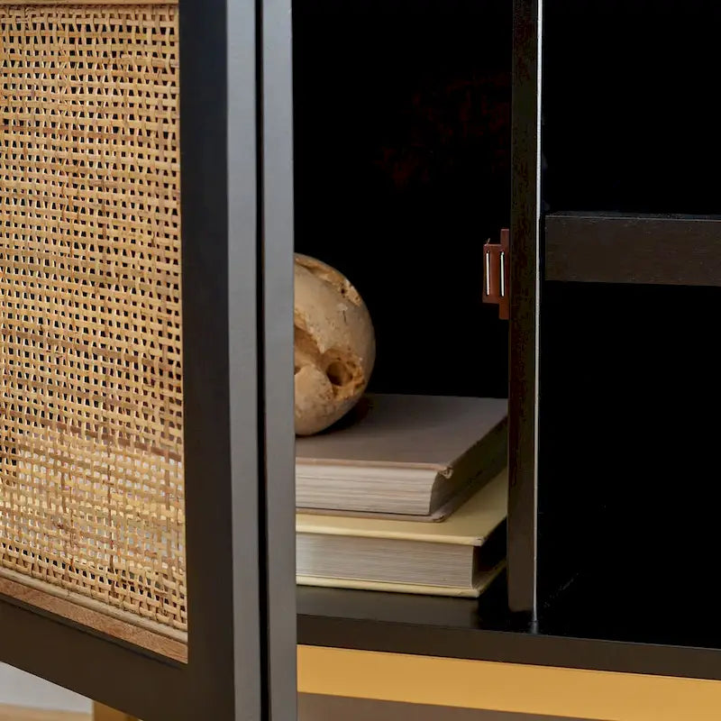Meuble TV en rotin avec étagère ouverte, 54L x 15P x 22H