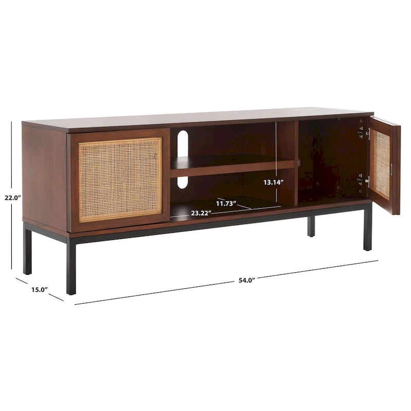Meuble TV en rotin avec étagère ouverte, 54L x 15P x 22H