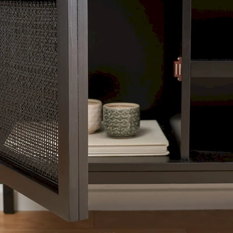 Meuble TV en rotin avec étagère ouverte, 54L x 15P x 22H