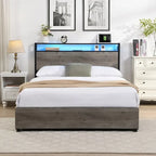 Lit plateforme Queen Size avec tête de lit et 4 tiroirs de rangement