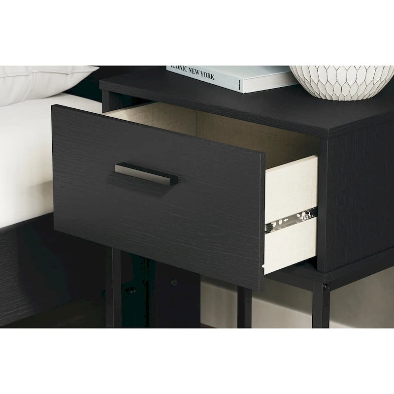 Tête de lit noire avec 2 tables de chevet assorties