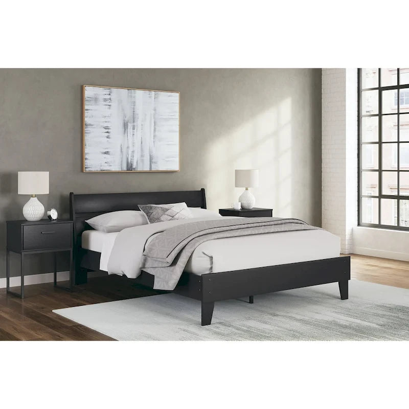 Tête de lit noire avec 2 tables de chevet assorties