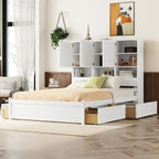 Lit plateforme Queen Size avec tête de lit de rangement et 4 tiroirs