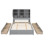 Lit plateforme Queen Size avec tête de lit de rangement et 4 tiroirs