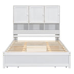 Lit plateforme Queen Size avec tête de lit de rangement et 4 tiroirs