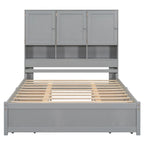 Lit plateforme Queen Size avec tête de lit de rangement et 4 tiroirs