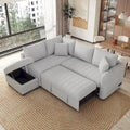 Canapé convertible en forme de L avec prises USB, prises de courant et pouf de rangement mobile, gris