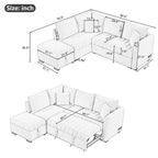 Canapé convertible en forme de L avec prises USB, prises de courant et pouf de rangement mobile, gris