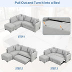 Canapé convertible en forme de L avec prises USB, prises de courant et pouf de rangement mobile, gris