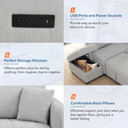 Canapé convertible en forme de L avec prises USB, prises de courant et pouf de rangement mobile, gris